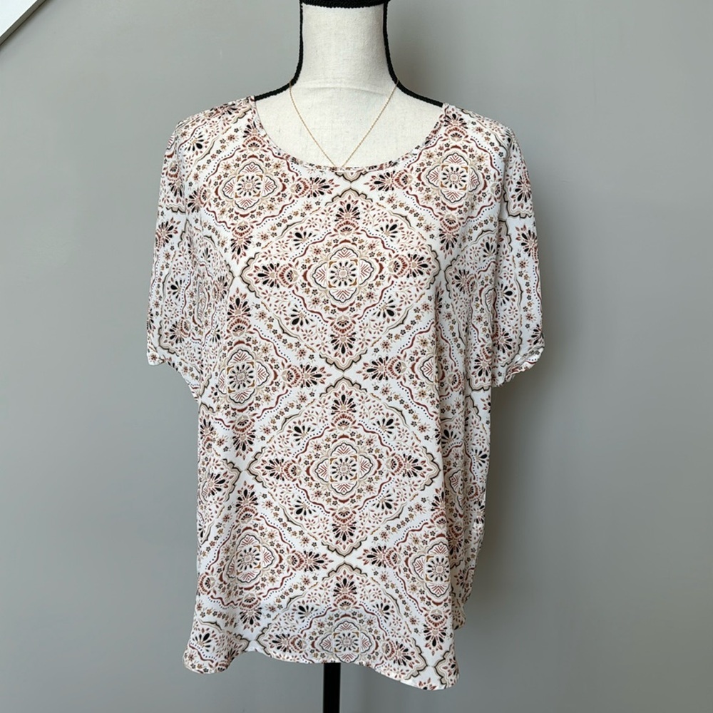 Maurice Mandala White Brown Large Blouse Top